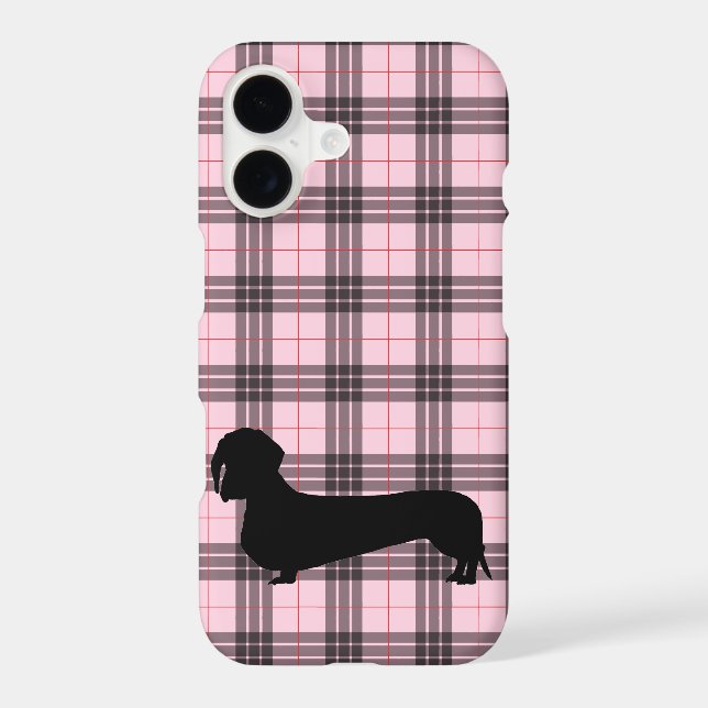 Pink Grey Plaid Dachshund Pattern Preppy (Back)