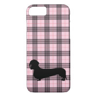 Pink Grey Plaid Dachshund Pattern Preppy