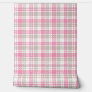 Pink Grey Plaid Modern and Vintage Style Wallpaper