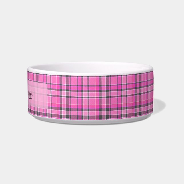 Pink Grey Plaid Tartan Bowl (Right)