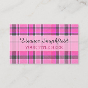 Pink Grey Plaid Tartan Business Card