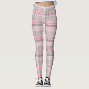 Pink Grey Plaid Women Leggings