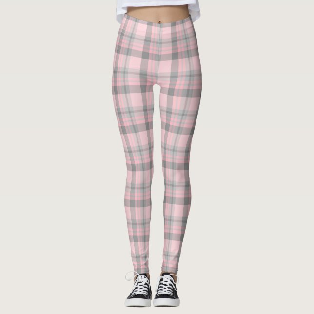 Pink Grey Plaid  Women's Leggings (Front)
