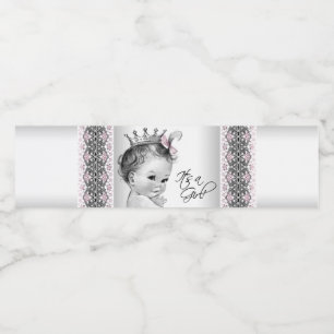 Pink Grey Princess Baby Girl Water Bottle Labels