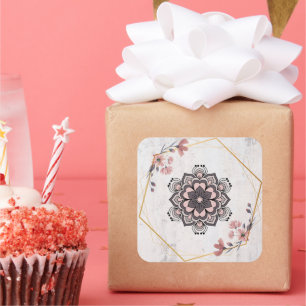 Pink & Grey Rangoli Bloom Square Sticker
