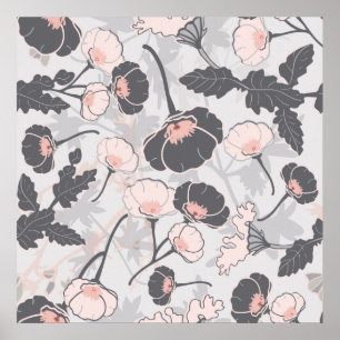 Pink Grey Shadow Floral Pattern Poster