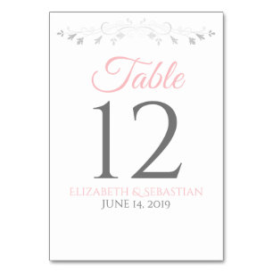 Pink & Grey Simple Elegant Wedding Table Number