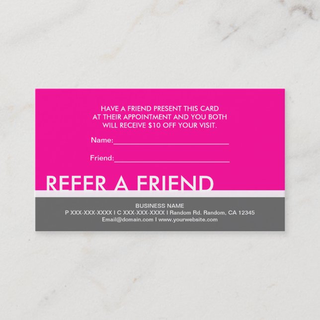 Pink grey simple refer a friend custom cards (Front)