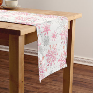Pink & Grey Snowflake Pattern Winter decor Short Table Runner