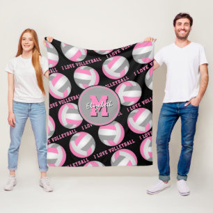 pink grey sports room I love volleyball pattern Fleece Blanket