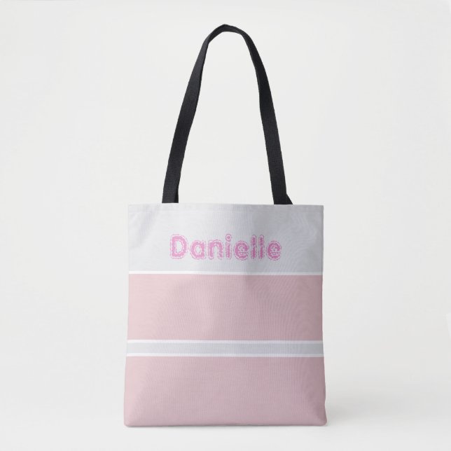 Pink & Grey Striped Custom Name  Tote Bag (Front)