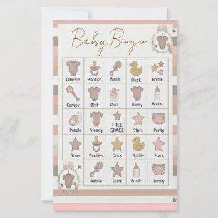 Pink Grey Stripes Baby Bingo Game 