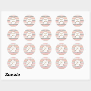 Pink Grey Stripes Baby in Bloom Classic Round Sticker