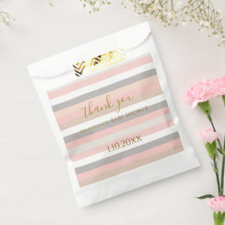 Pink Grey Stripes Custom Baby Shower Favour Bags