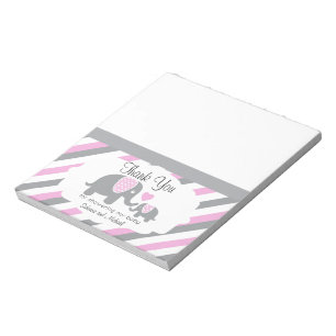 Pink & Grey Stripes Elephant Candy Toppers Notepad