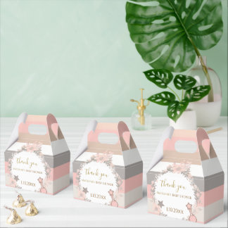 Pink Grey Stripes Floral Baby Shower Favour Box