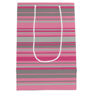 Pink Grey Strips Medium Gift Bag