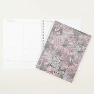 Pink grey stylish large flowers planner