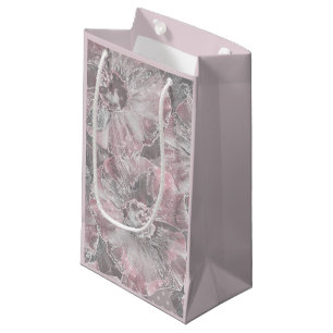 Pink grey stylish large flowers small gift bag