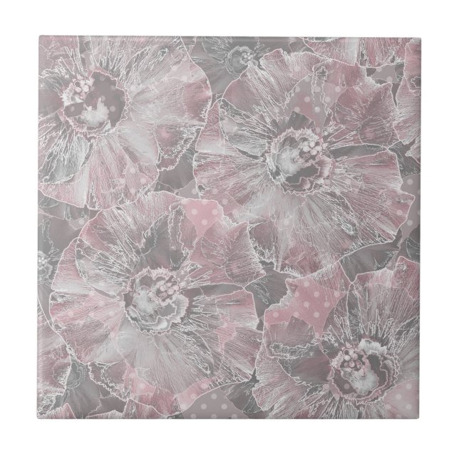 Pink grey stylish large flowers tile (Front)