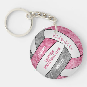 Pink grey team colours girls sports volleyball key ring