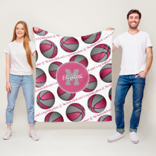 pink grey The basketball court is my happy place Fleece Blanket