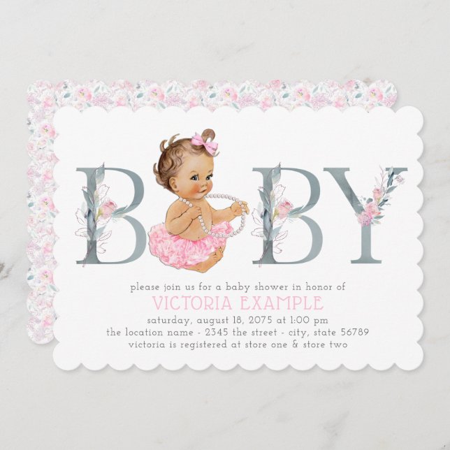 Pink Grey Tutu Baby Shower Invitations (Front/Back)