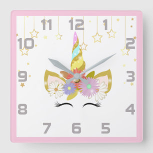 Pink Grey Unicorn Nursery Decor Wall Clock