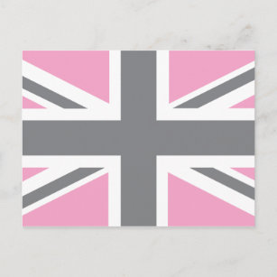 Pink Grey Union Jack British(UK) Flag Postcard