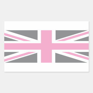 Pink Grey Union Jack British(UK) Flag Rectangular Sticker