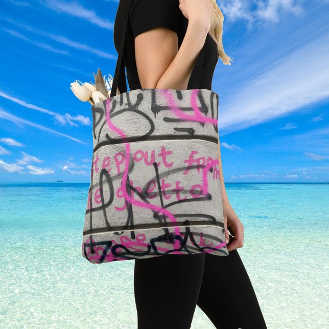 Pink & Grey Urban Graffiti Style Tote Bag (Graffiti design on Shoulder Bag)