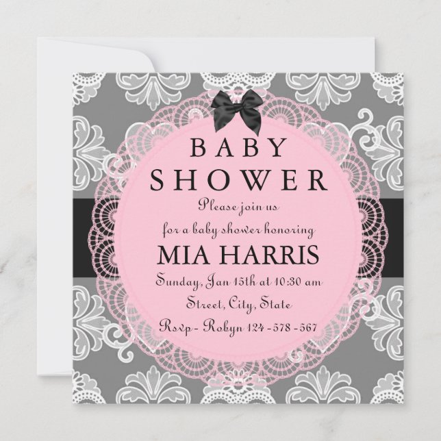 Pink & Grey Vintage Chic Baby Shower Invitation (Front)