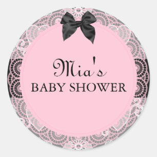 Pink & Grey Vintage Chic Baby Shower Sticker