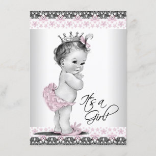 Pink Grey Vintage Princess Baby Shower Invitations
