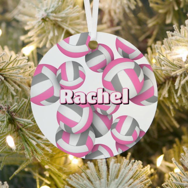 pink grey volleyballs w athlete name keepsake metal tree decoration (Insitu)