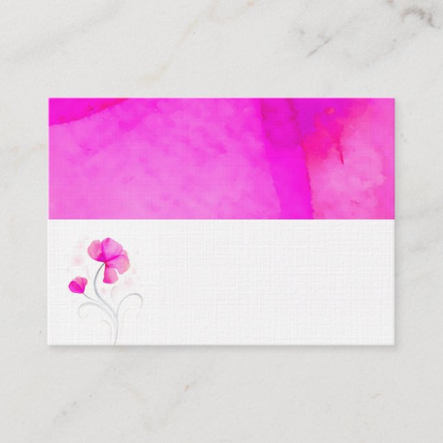Pink grey watercolor swirl flower name place cards (Front)