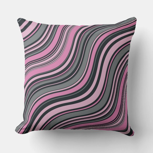 Pink Grey Wave Line Graphic Cushion (Front)