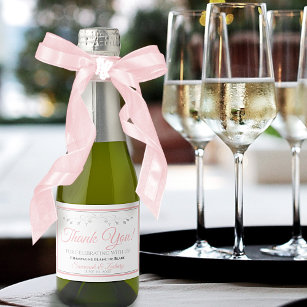 Pink & Grey Wedding Thank You Mini Bottle Sparkling Wine Label