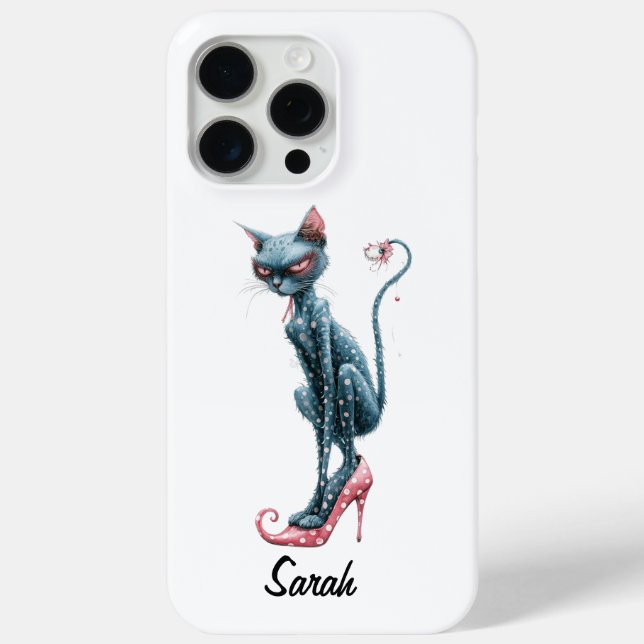 Pink Grey Whimsical Cat  Case-Mate iPhone Case (Back)
