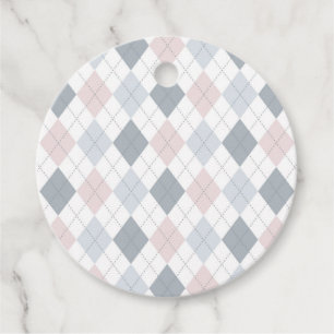 Pink Grey White Argyle Patterned Favour Tags