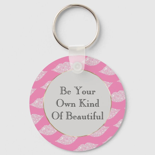 Pink Grey White Diamond Lips Key Ring (Front)
