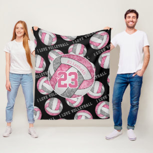 pink grey white girls love volleyball personalised fleece blanket