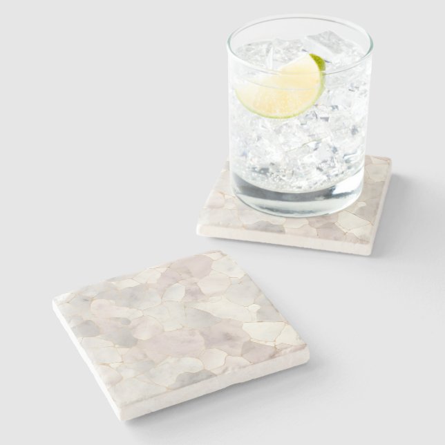 Pink Grey White Gold Marble Stone Coaster (Side)