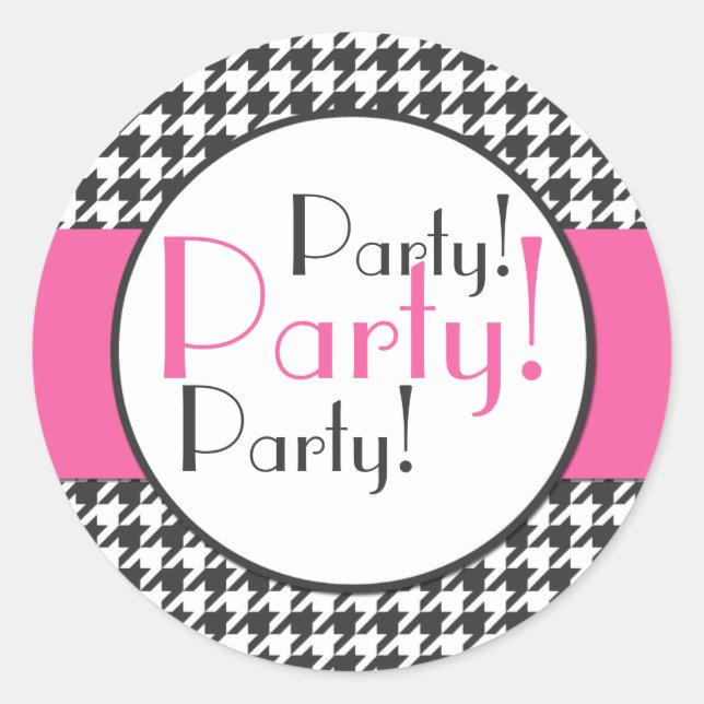 Pink, Grey, White Houndstooth Party Sticker (Front)