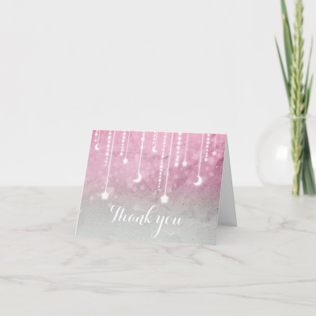 Pink Grey White Moon & Stars Celestial Thank You Card (Front)