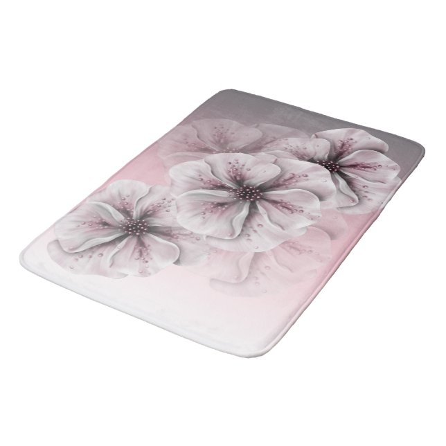 Pink Grey White Ombre Floral Bath Mat (Angled)