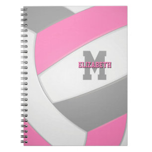 pink grey white personalised girly volleyball notebook