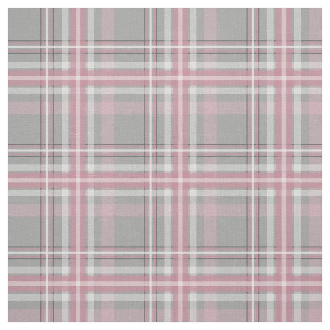pink grey white plaid fabric (Swatch)