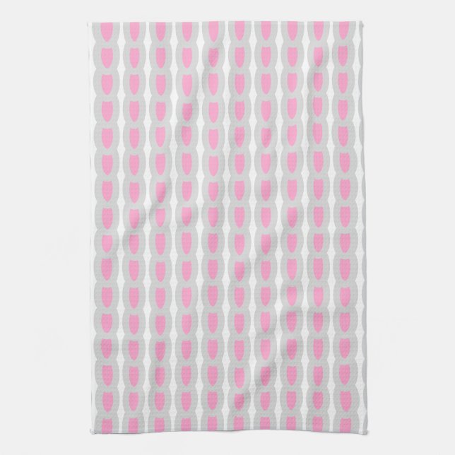 Pink Grey White Shapes 4Alice Tea Towel (Vertical)