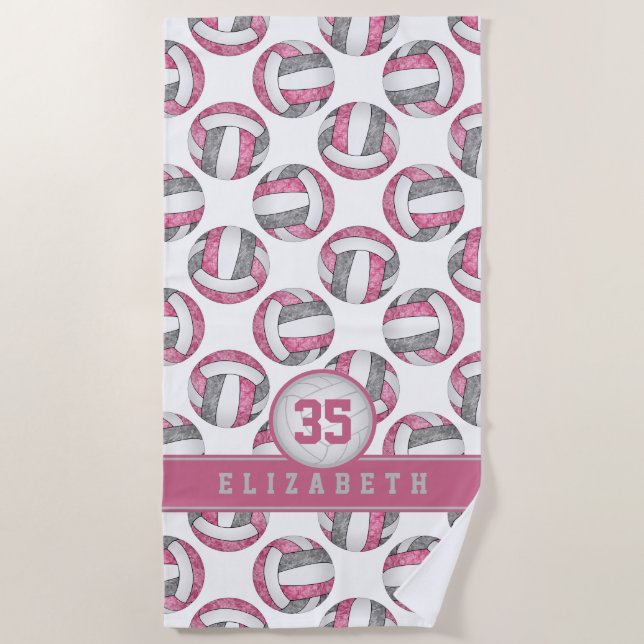 pink grey white sporty girls custom volleyball beach towel (Front)